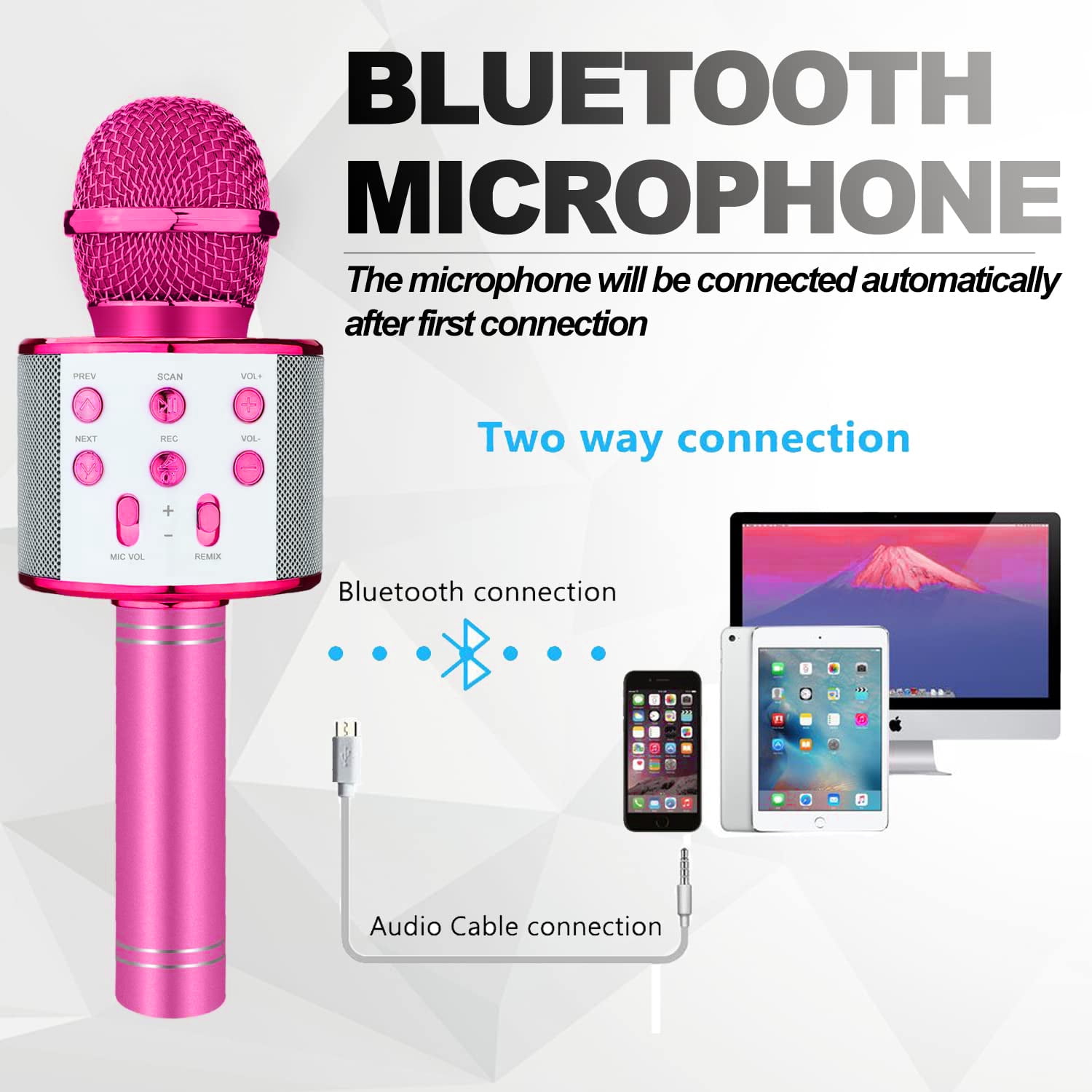 DAKIMOE Wireless Bluetooth Karaoke Microphone, Portable Handheld Singing Microphone for Kids Adults with Stereo Speaker and Voice Changer for All Smartphones, Gifts for Girls Kids Adults, Purple