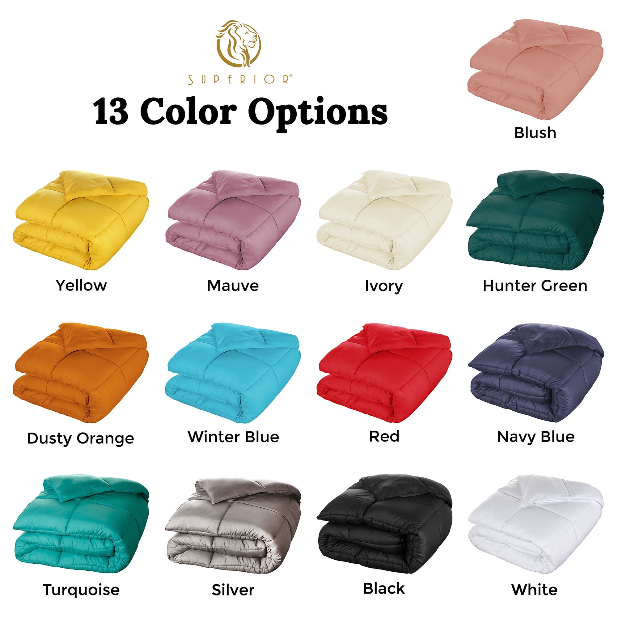 Superior Solid Comforter Down Alternative Bedding, King, Black