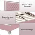 thumbnail image 3 of Noble House Queen Upholstered Bed Frame with LED Lights, Modern Velvet Platform Bed with Tufted Headboard, Pink, 3 of 13