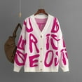 thumbnail image 2 of PMVFHDE Fashion Letter Jacquard Sweater Cardigan Women Autumn Winter Long Sleeve Button Front Knit Coat Hot Pink,One Size, 2 of 3