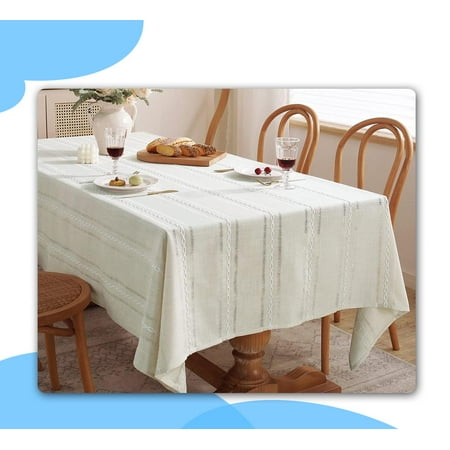 

Rustic Farmhouse Style Hemstitched Embroidered Linen Tablecloth