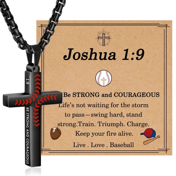 Baseball Cross Necklaces for Him, Colourfast Stainless Steel Bible Verse Cross Chain Pendant Necklace Baseball Accessories Stuff Confirmation First Communion Gifts