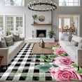 thumbnail image 4 of Spring Pink Roses Area Rug 8x10 Washable Rug Non Slip Pastoral Eucalyptus Black White Plaid Large Area Rug Soft Stainresistant Indoor Floor Carpet for Living Room Bedroom Home Office Dining Room, 4 of 8