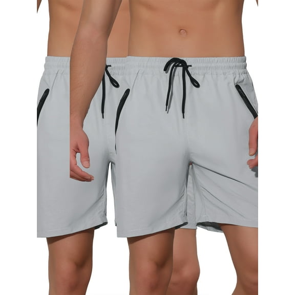 NOMADIC NOOK Men's Solid Color Elastic Waistband Swimwear Shorts 2 Pack