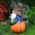 thumbnail image 5 of Resin Gnome Pumpkin Resin Garden Gnome Statue Thanksgiving Fall Gnome Figurine Gnome Sitting on Pumpkin Figure Micro Landscape Gnome Ornament for Patio Yard Lawn Indoor Outdoor, 5 of 7