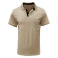 thumbnail image 1 of Men Short Sleeve Solid Casual Fashion Turn-down Collar Pullover Buttons T Shirt Blouse, 1 of 1