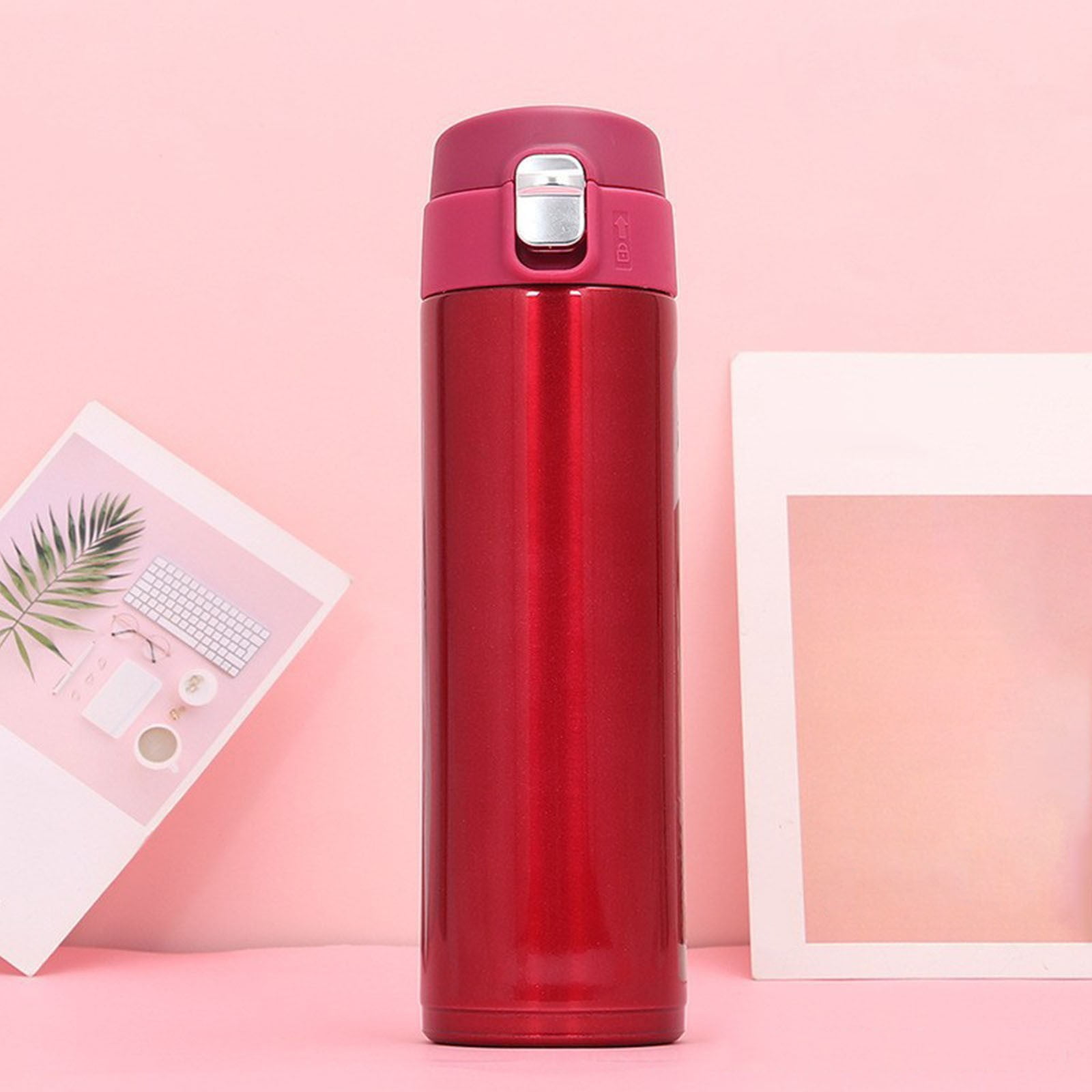 Loyerfyivos 500 Ml Insulated Water Bottle, Stainless Steel Thermo Coffee Travel Mug, Thermal Cup with Push Button Lid, BPA Free for Hot Drinking, Red
