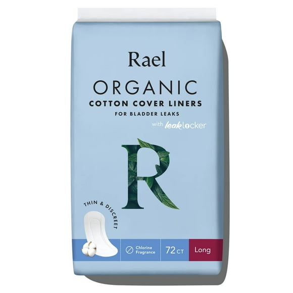 Rael Organic Incontinence Liners Long Organic Bladder Control Liners, 4 Layer Core Protection with Leak Guard Technology (72 Count)