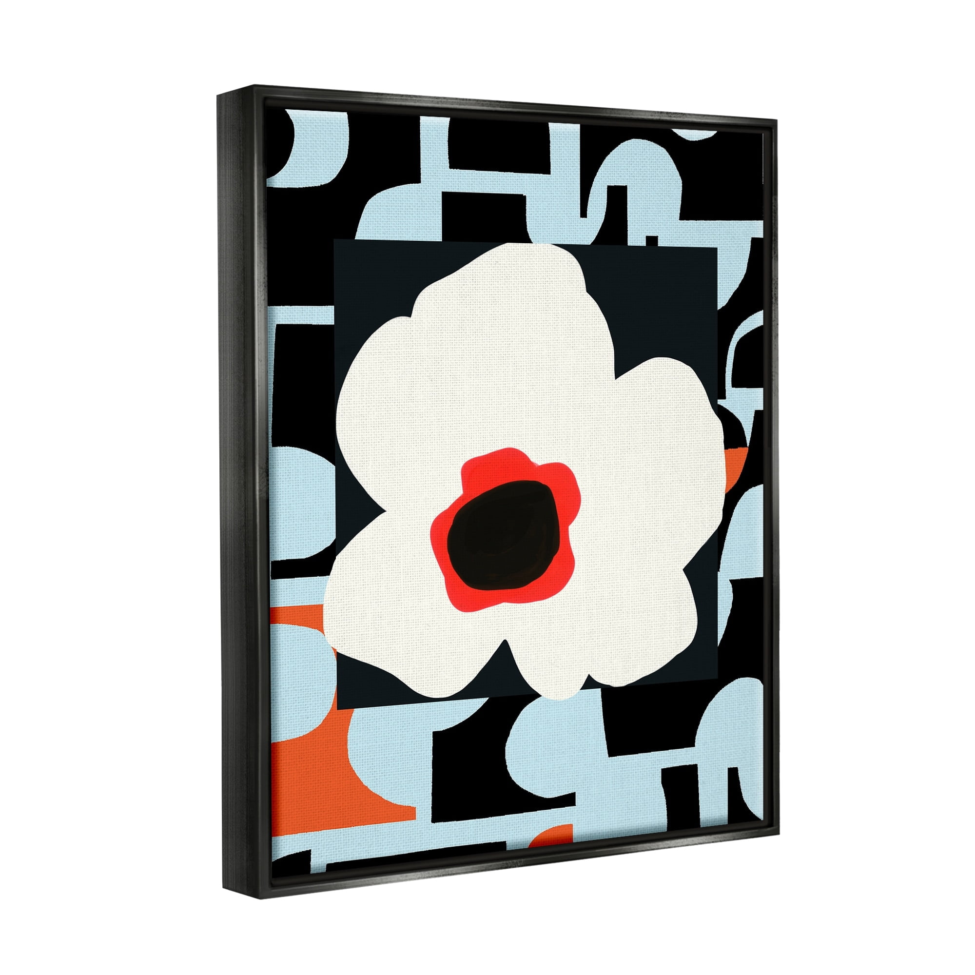 Stupell Industries Retro Floral Shapes Abstract Geometric Petals Silhouette Graphic Art Jet Black Floating Framed Canvas Print Wall Art, Design by Deborah Velasquez