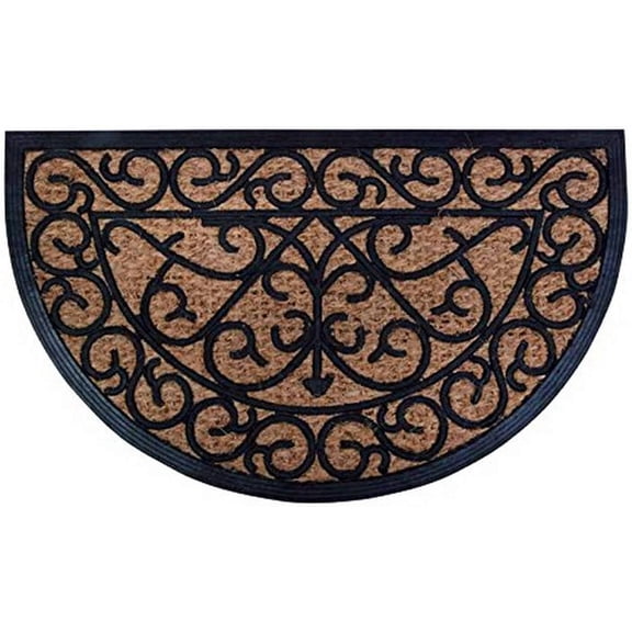 Esschert Design Half Round Rubber Coir Doormat Black 29.5 x 17.75 Inch