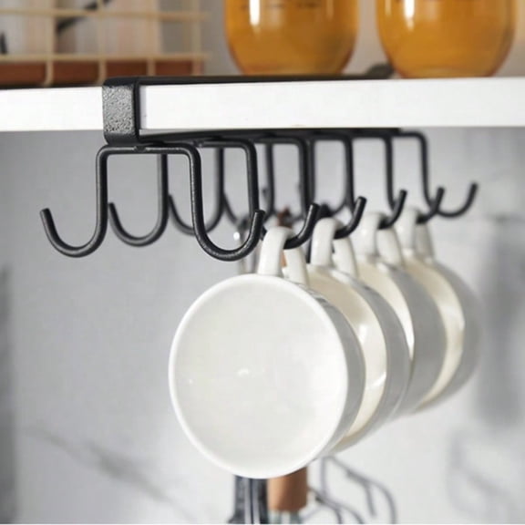 Under Cabinet Mug Rack with 12 Hooks, Saves Counter Space in Kitchen