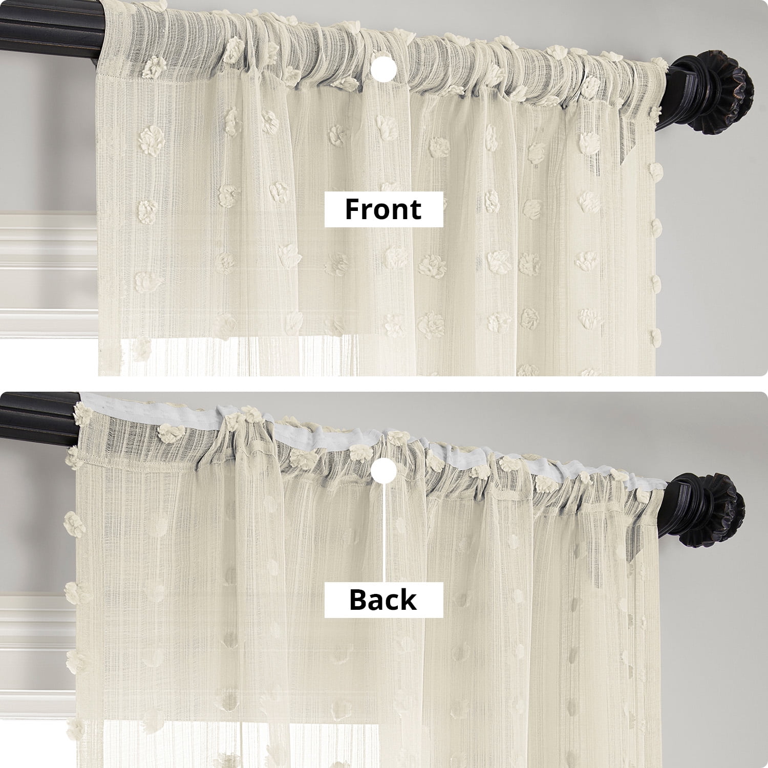 Strasbourg Dot Patterned Faux Linen Sheer Curtain (1 Panel), Strasbourg Dot, 50W X 84L