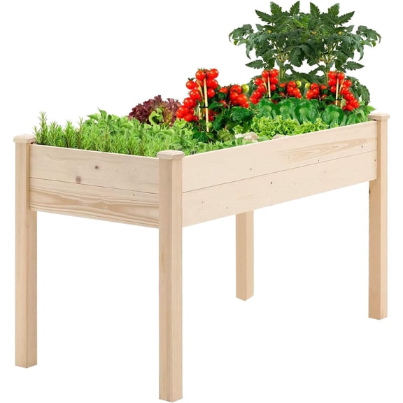 SOLAURA Raised Garden Bed 48x22x30in Outdoor Elevated Wood Planter Box for Flower, Fruits, Herbs and Vegetables - Natural