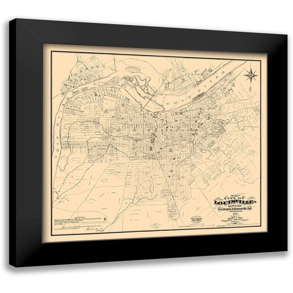 Coghlan 13x12 Black Modern Framed Museum Art Print Titled - Louisville Kentucky - Coghlan 1873