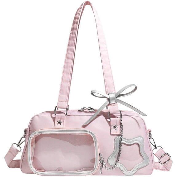 Hsqqdc Harajuku Japanese Style Polka Dot Star Window Ita Bag, Detachable Chain Strap Clear Display Crossbody Shoulder Bag for Women