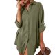 thumbnail image 1 of Moda mujer camisa de color sólido cuello vuelto manga larga de un solo pecho camisa MABOTO Verde oscuro/3X-grande, 1 of 6