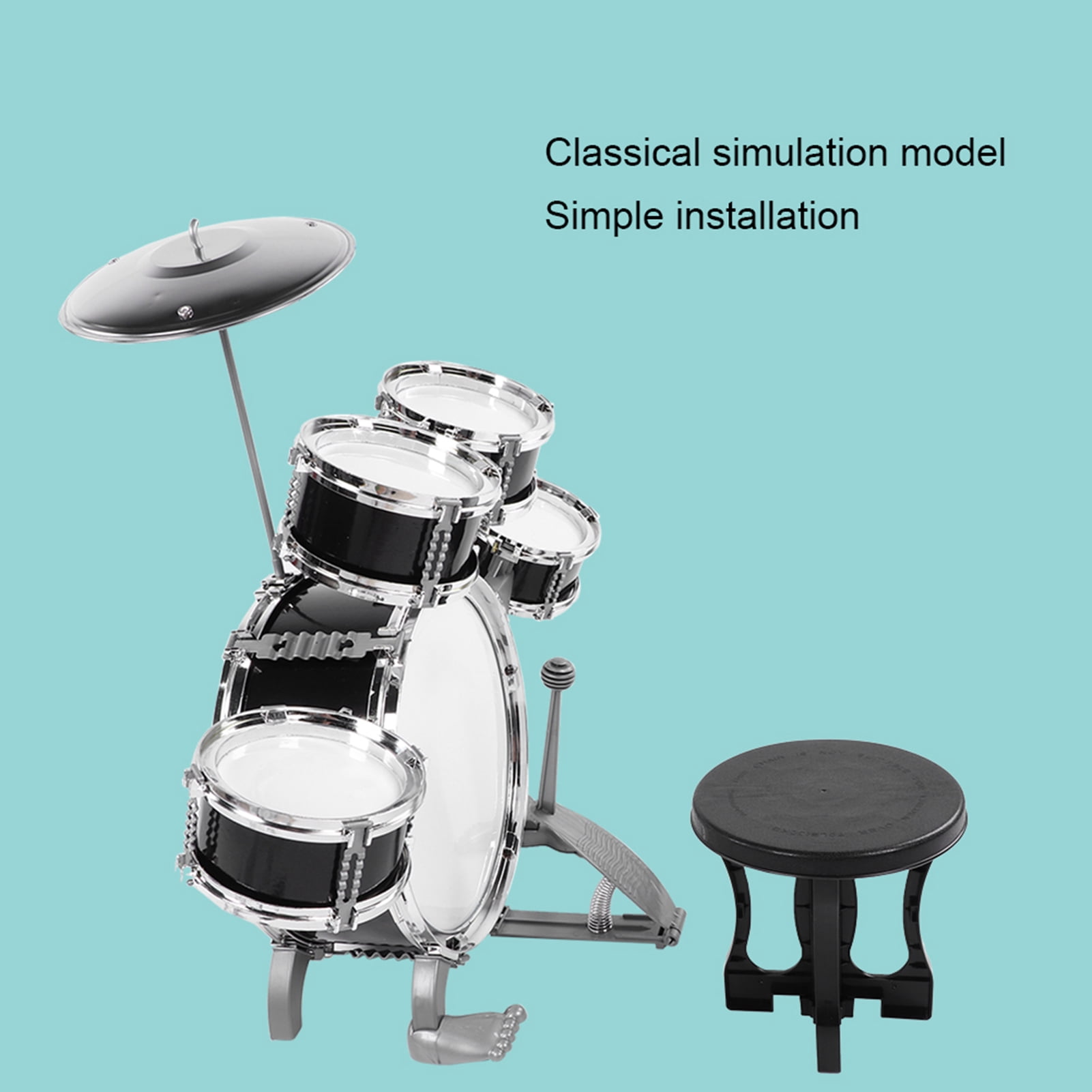 OTVIAP Junior Drum Set Children Drum, Musical Instrument Drum Set, For Beginners Baby Black
