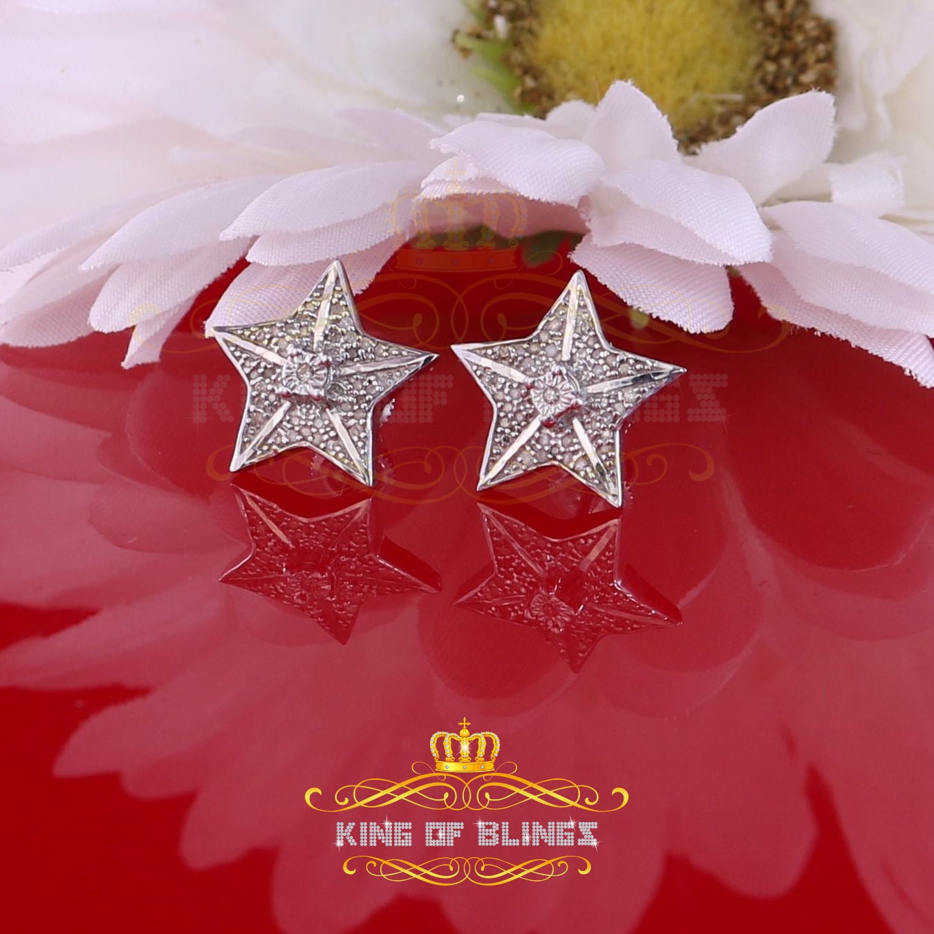 King of Bling's 925 Sterling Silver White 0.25ct Diamond For Women's / Men's Stud Star Earrings