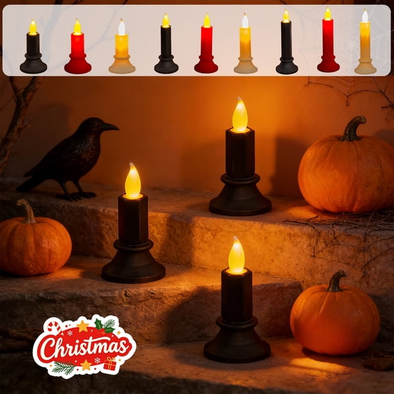 Flickering LED Taper Candle Lights, Vintage Base Electronic Candle Lamps, Decor for Indoor and Outdoor, Tabletop Accent Ornaments for Mantel, Stair, Halloween Christmas and Winter Party Layouts