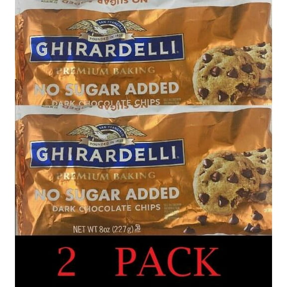 GHIRARDELLI Dark Chocolate NO SUGAR ADDED Premium Baking Morsel Chips 8oz 2 PACK