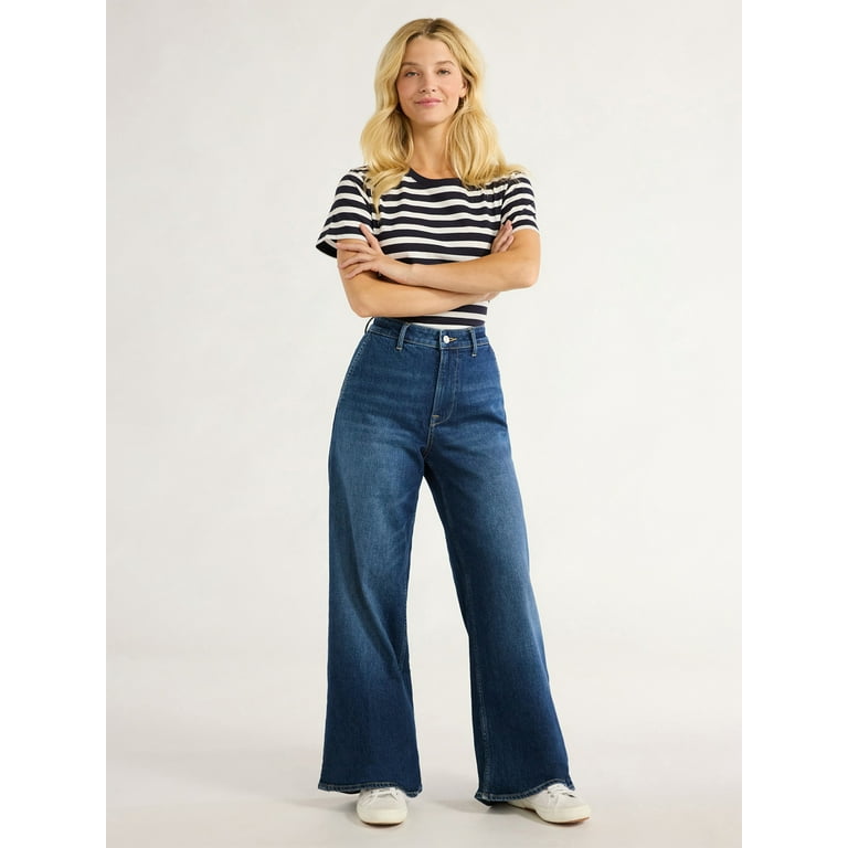 Free Assembly Women's Belted Wide Leg Trouser Jeans, 31 Free Assembly Women's Belted Wide Leg Trouser Jeans, 31