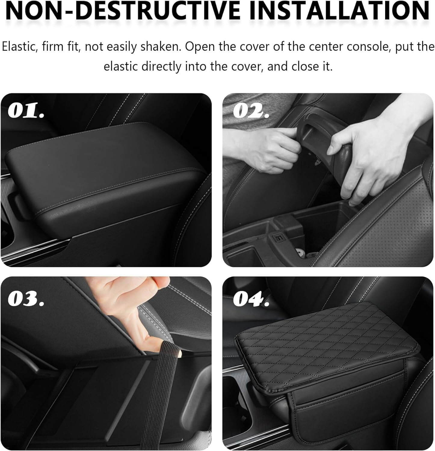 Gilysido Universal Car Center Console Armrest Cover for Vehicle, Black PU Leather Pad Protector with 2 Storage Bags