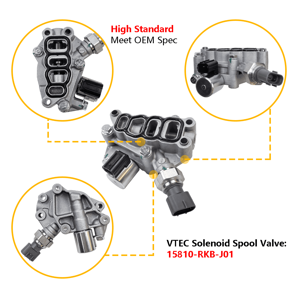 15810-RKB-J01 Engine Variable Valve Timing (VVT) Solenoid, VTEC Solenoid Spool Valve, Transmission Clutch Dual Linear Shift Solenoid | Fit for Honda Accord Odyssey Pilot V6 3.0L 3.5L | OE# 918-078