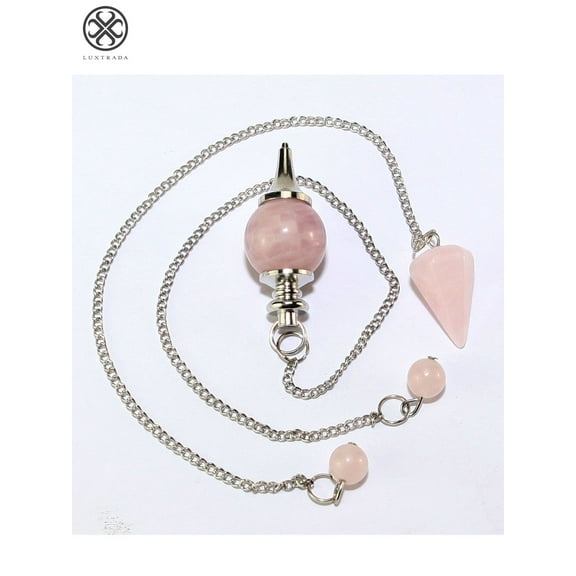 Luxtrada 2pcs Natural Rose Quartz Crystal Stone Pendulum Healing Dowsing Reiki Pendant Set