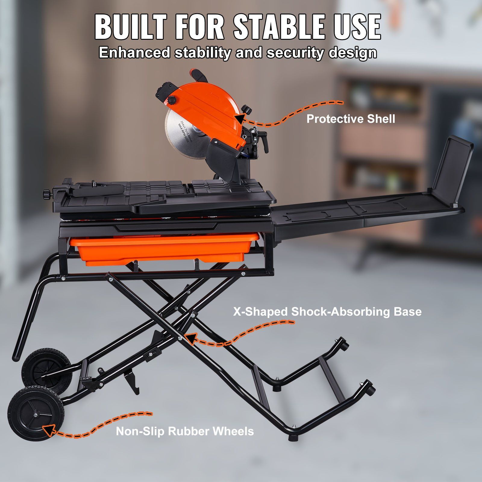 Heavy-Duty 10" Wet Tile Saw with Stand, 65Mn Blade & 4500 RPM Motor, Water Reservoir & Casters, 0-45° Miter Cutting for Ceramic Tiles, Stones