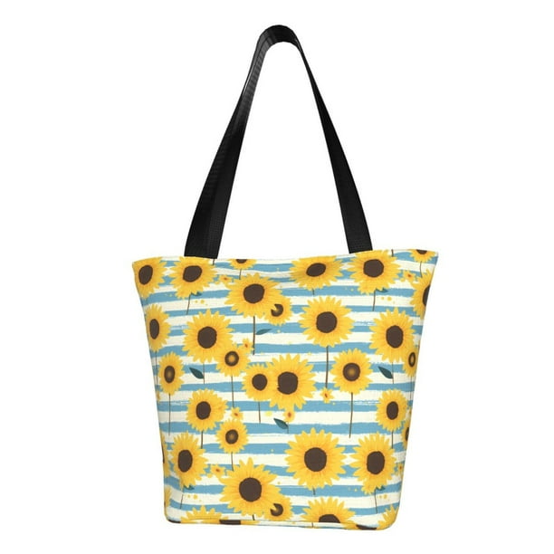 Balery Blue White Striped Sunflower A Bolsa de Hombro con Diseño, Bolsa Grande y Duradera, Bolsa Versátil para Compras