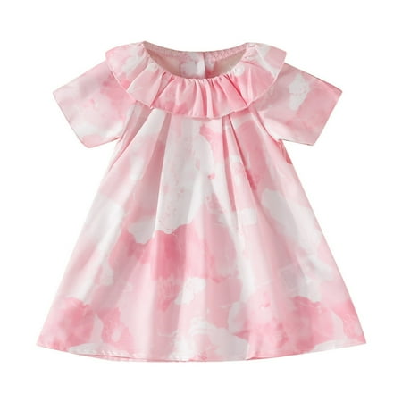 

TAIAOJING Toddler Baby Girls Dress Outfits Dresses Lace Round Neck Short Sleeve Tie Dye Princess Dress Birthday Gift Cute Sundress 6-9 Months