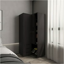 JERFIT Black Corner Armoire with Shelves, Freestanding Wardrobe Closet for Bedroom, Space Saving Storage Cabinet for Clothes & Shoes, Engineered Wood