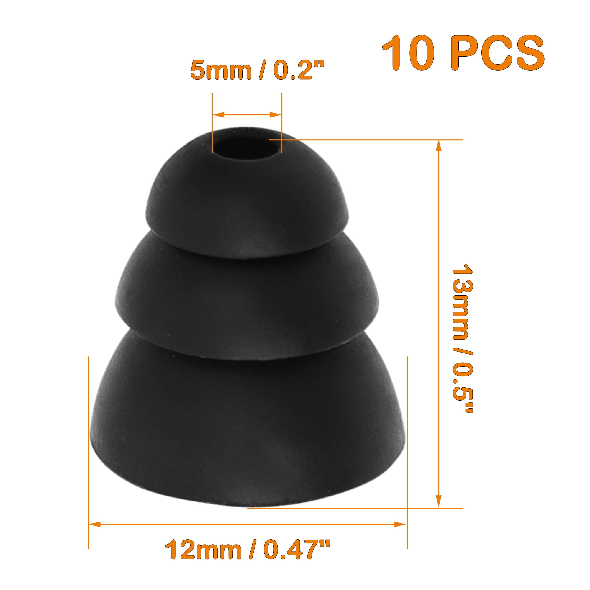 Unique Bargains Black 10pcs Silicone Earbuds 3 Flange Earbud Tips Fit 4mm-5mm Earplugs