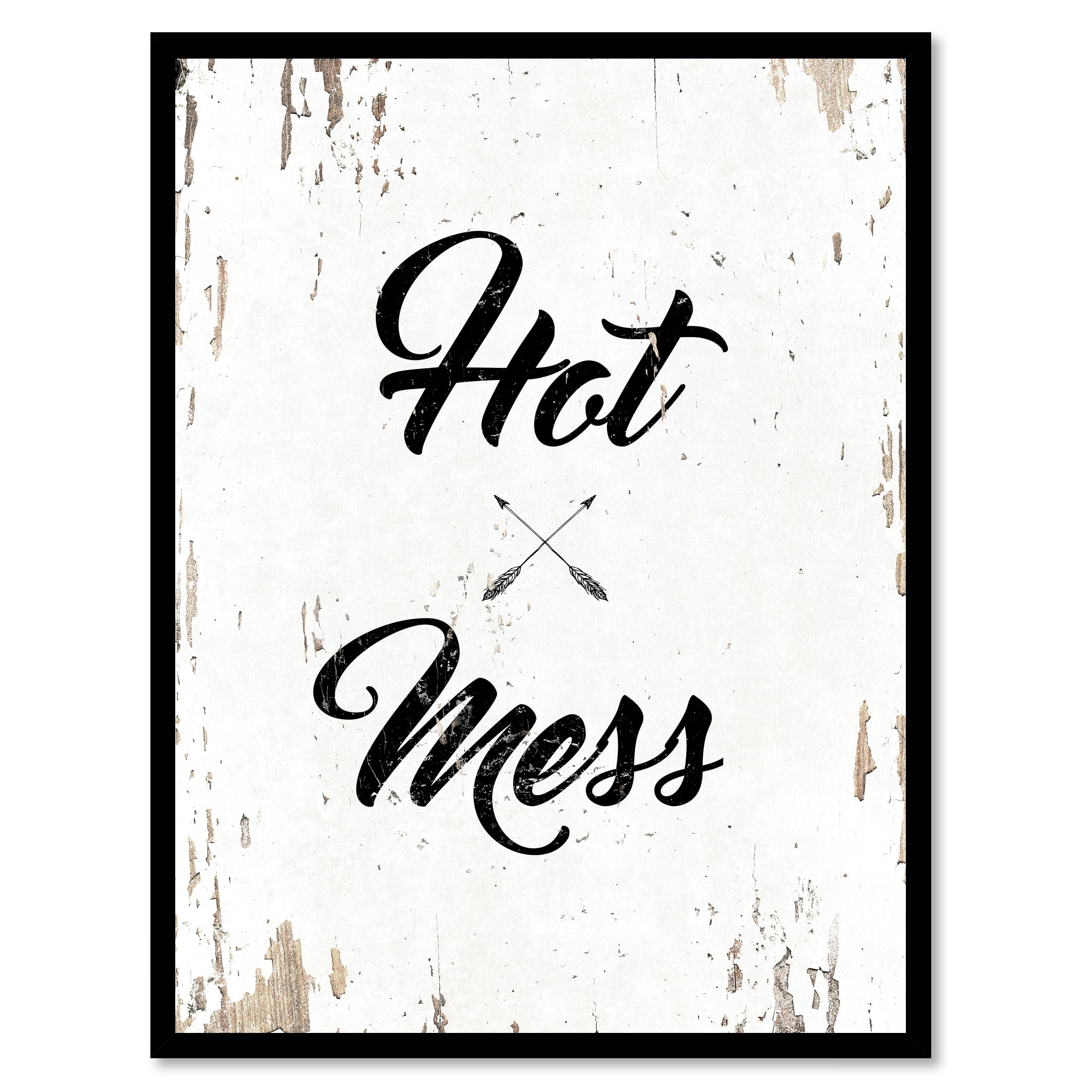 Hot Mess Quote Saying White Canvas Print with Picture Frame Home Decor