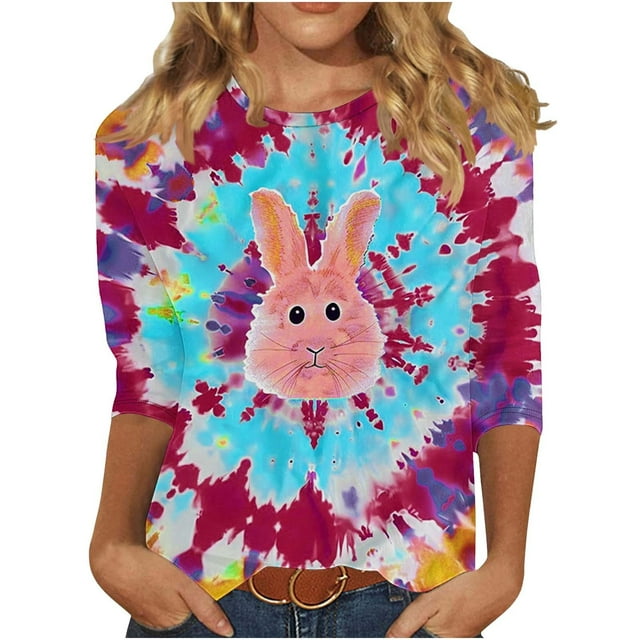 ZVAVZ Chemises de Pâques Amusantes pour Femmes, Chandail à Col Rond Style de Pâques pour Femmes, Blouse Décontractée Mignonne à Manches 3/4, T-Shirts de Professeur de Pâques en Liquidation, Vin P