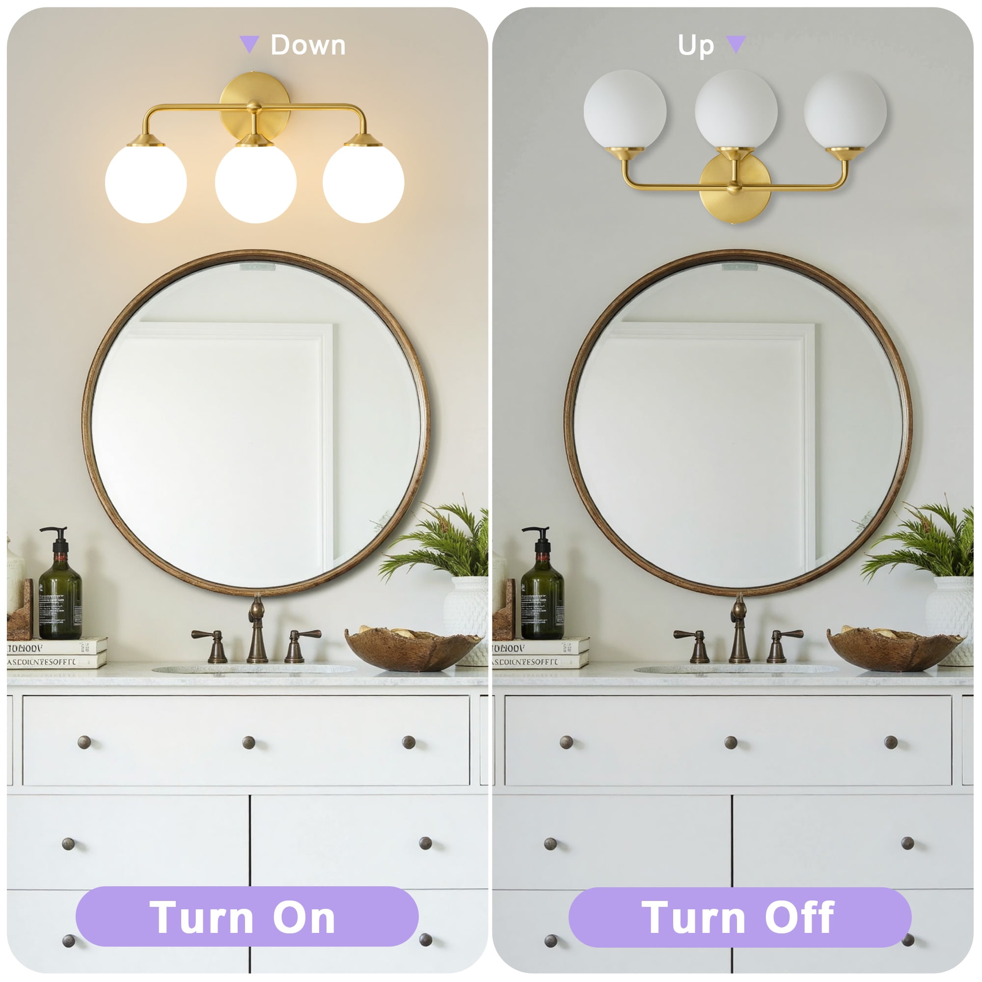 Deyidn Modern Vanity Light Gold 3-Light, 18.89" Bathroom Light with Milk White Glass Shade for Soft Lighting, Damp Rated Fixture for Bath, Powder Room