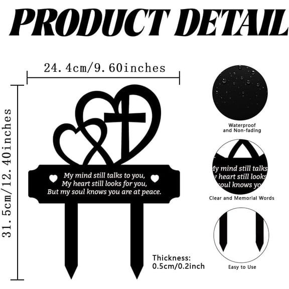Grave Decorations for Cemetery Heart Garden Memorial Plaques for Outdoors Metal Sympathy Garden Stake Cemetery Markers for Graves
