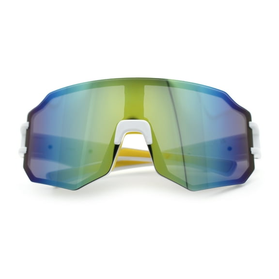 Oversized Mens Color Mirror Rimless Shield Plastic MTB Sport Sunglasses White Yellow - Yellow Mirror