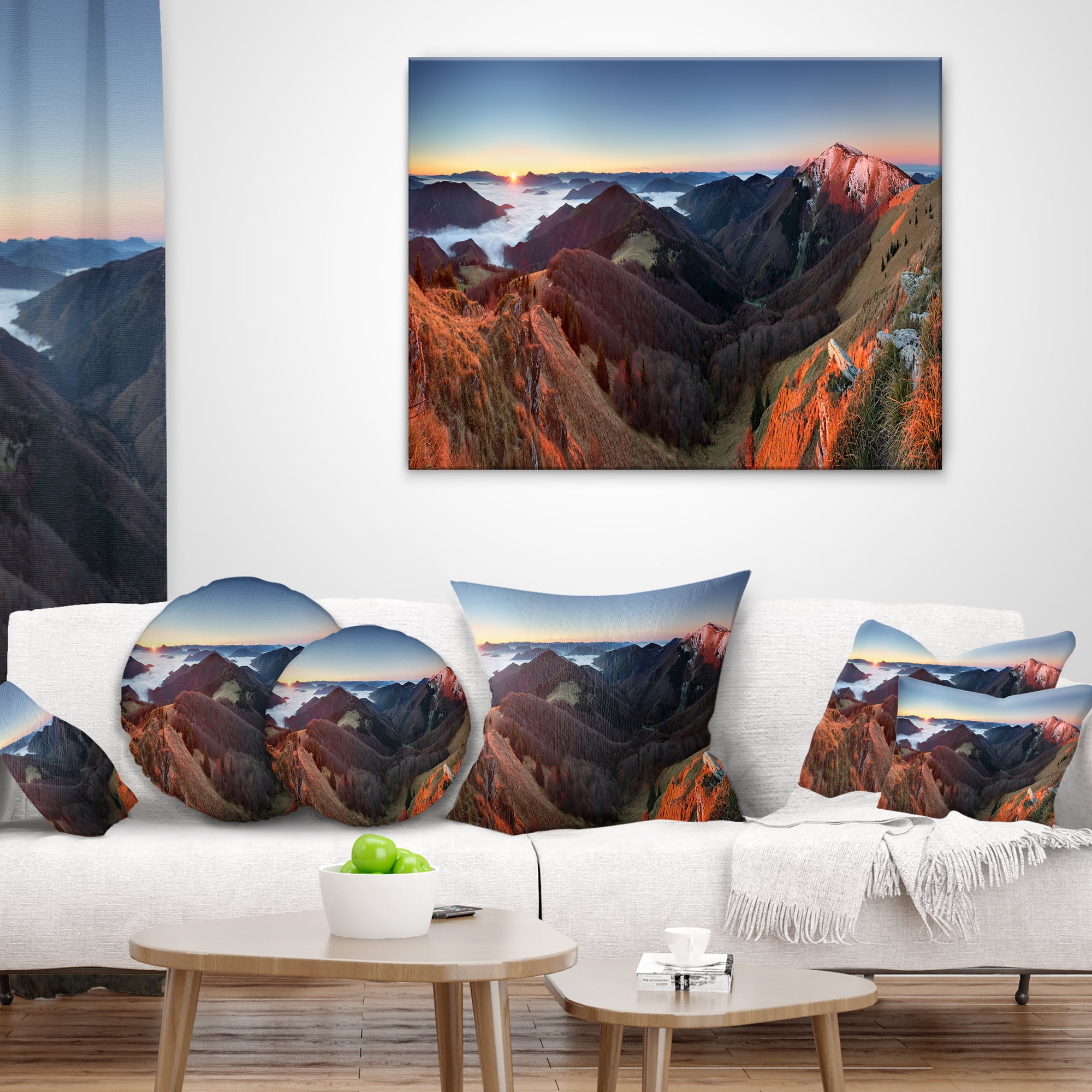 Designart Red Mountain Sunset Panorama - Landscape Printed Throw Pillow - 12x20