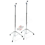 Straight Cymbal Stand (2 Pack) by Griffin Double Braced Legs, Slip-Proof Gear Holder Light-Duty for Mobile Drummers Percussion Drum Hardware Set for Mounting Crash, Ride & Splash Cymbals