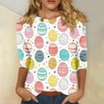 thumbnail image 2 of Bainana Easter Women's T-Shirt Fashion Egg Printed Casual 3/4 Sleeve Round Neck T Shirt Top Ladies Festival Casual Tshirts Multicolour Size L, 2 of 5