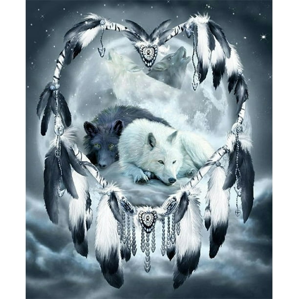 Cuadros Decorativos 5D DIY Diamond Painting Kits Full Round Drill Wolf Dream Catcher Mosaico (V3102) Likrtyny embutido en tela