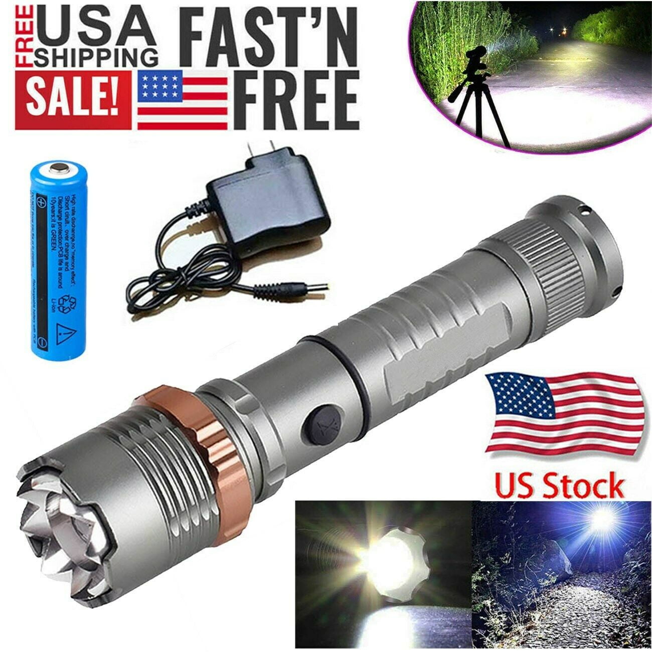 4* Tactical 990000LM LED Flashlight Ultra Bright Zoomable Power Torch Light Lamp 