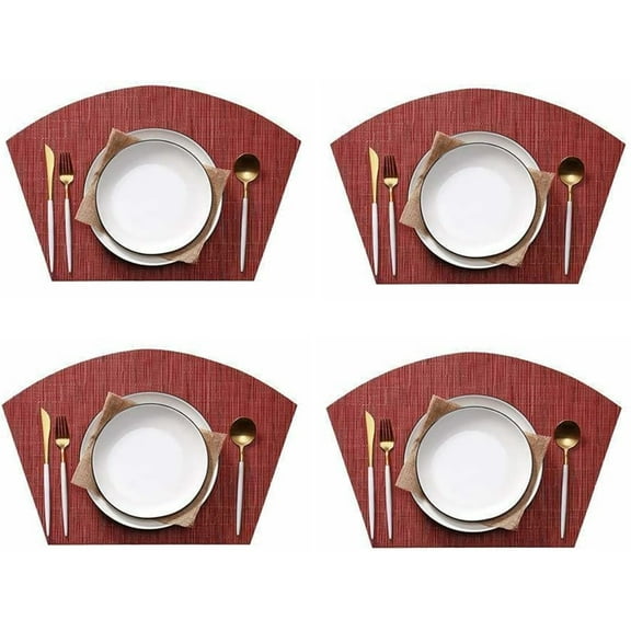 Round Table Placemats Set of 4 - Heat Insulation Stain Resistan Wedge Shaped Placemats, Cross-Weave Non-Slip Waterproof Washable Vinyl Mat Wipe Clean