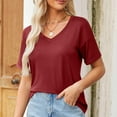 thumbnail image 2 of fatyb Summer Women's Short Sleeve Casual Shirts Basic V Neck Tops Solid Color Loose Tee Blouses, 2 of 7