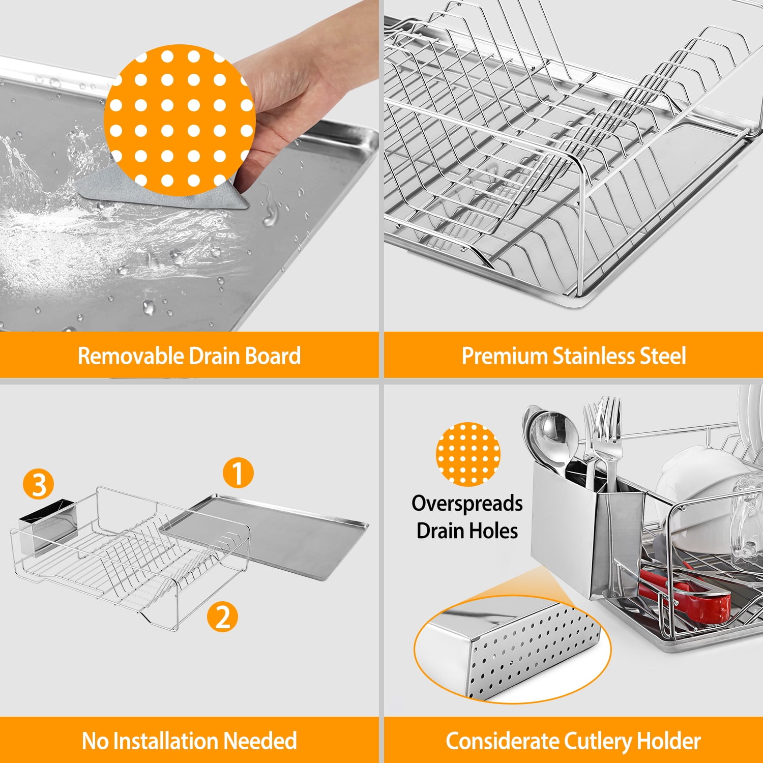5.12in Tall Stainless Steel Dish Drying Rack ,Cutlery Organizer Drainboard Holder
