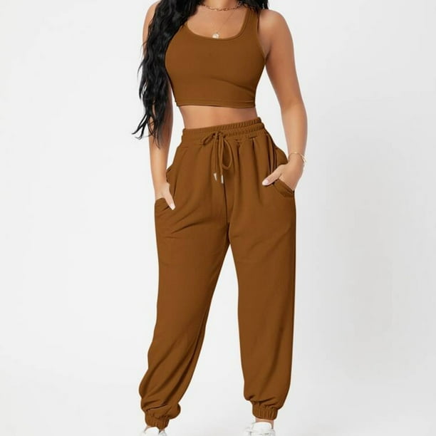 Camisola de mujer + Pantalones deportivos Sin mangas Trajes de verano casuales Conjuntos de pantalones simples FLhrweasw Nuevo