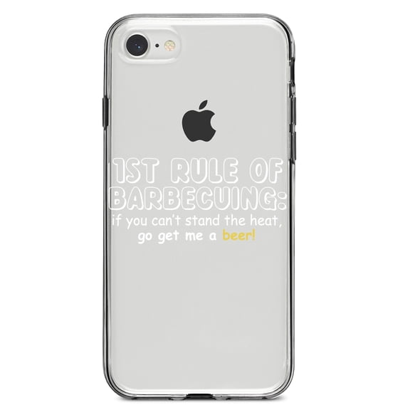 DistinctInk Clear Shockproof Hybrid Case for iPhone 7 8 SE (2020 Model) 4.7" Screen TPU Bumper Acrylic Back Tempered Glass Screen Protector - 1st Rule of Barbecuing - Get Me a Beer