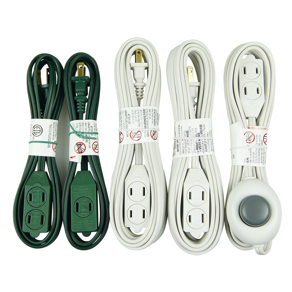 Hyper Tough 5-Pack Indoor Extension Cord Set, White and Green