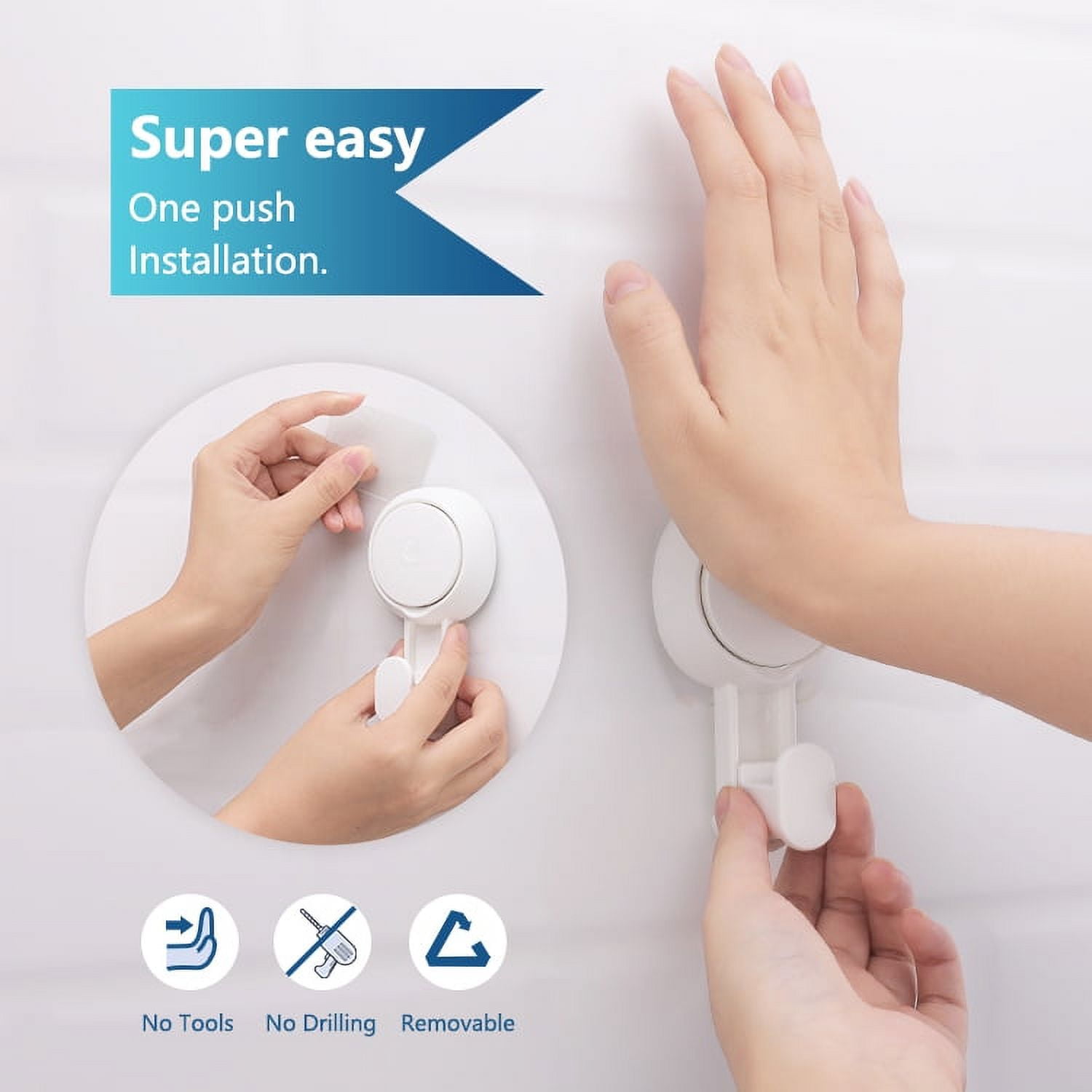 Mainstays Powerful Removable and Reusable Vacuum Suction Cup Hooks-2PK, White